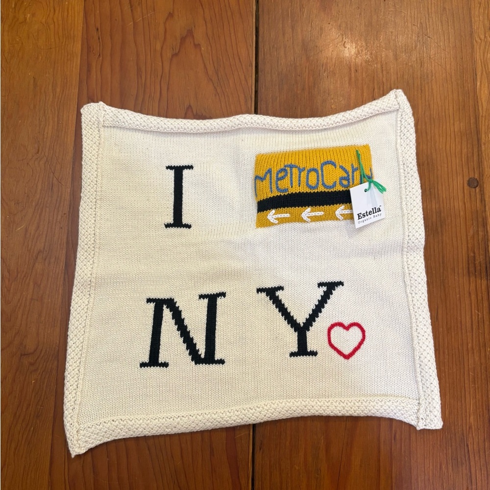 Baby Lovey Knit Blanket -New York Metro Card 14X14 NWT Cotton Organic